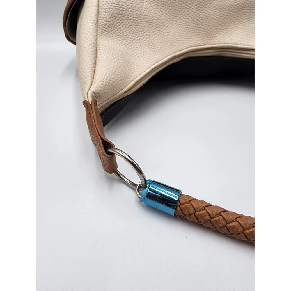 Nautica Hobo Colorblock Faux Leather Purse Cream/ Tan/ Black and Navy Y2K‎ NWT